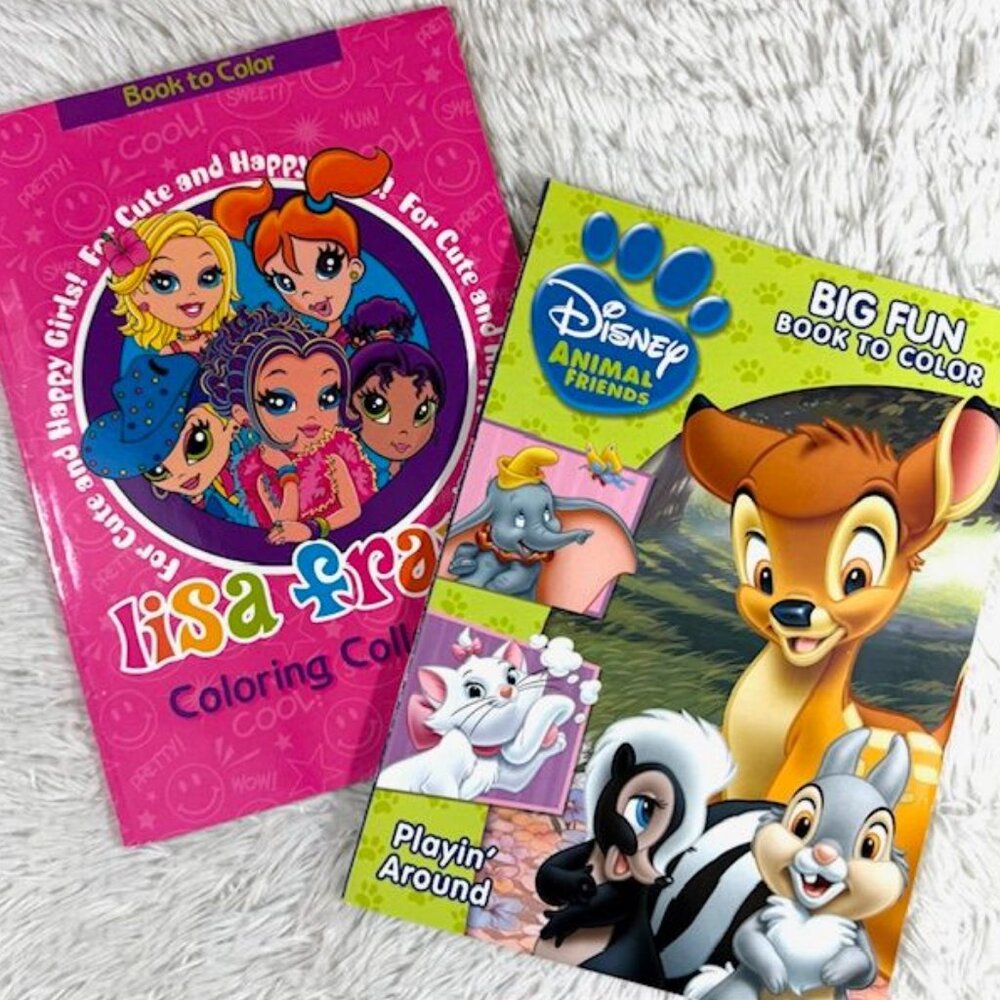 Disney Animal Friends + Lisa Frank for Cute and Happy Girls Coloring Books